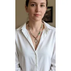 Krizopras, Prehnit ve Pembe Kuvars Doğal Taş Anahtar Kolye