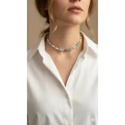 Aquamarine & Arpa İnci Kolye