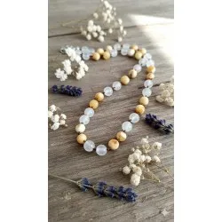 Selenit ve Kehribar Kolye- Haşimato Tiroid Kolyesi 