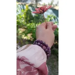 Ham Pembe Kuvarslı Lepidolit Bileklik 