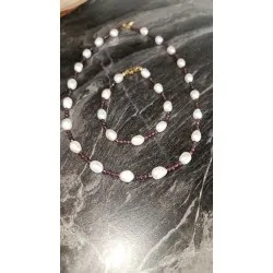 Granat  &İnci Minimal Kolye Bileklik 