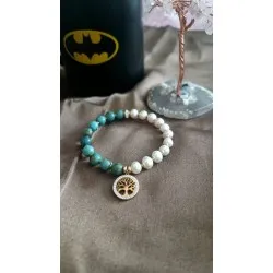 Çelik Yaşam Çiçeği Orijinal Firuze & İnci Bileklik 