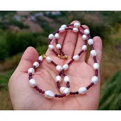 Granat  &İnci Minimal Kolye Bileklik 