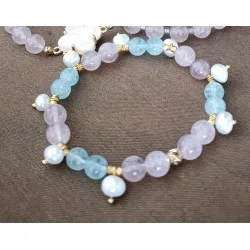 İnci Sallantılı Akumarin & Pembe kuvars Bileklik 