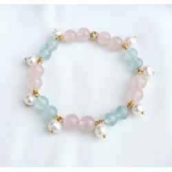 İnci Sallantılı Akumarin & Pembe kuvars Bileklik 