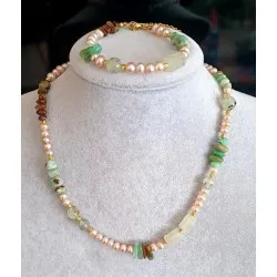 KRİZOPRAS & PEMBE İNCİ & PREHNİT KOLYE VE BİLEKLİK 