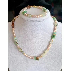 KRİZOPRAS & PEMBE İNCİ & PREHNİT KOLYE VE BİLEKLİK 