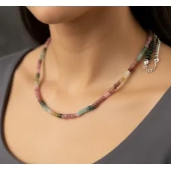 Karpuz Turmalin Rondela Faset Kesim Kolye – Doğal Taş El Yapımı