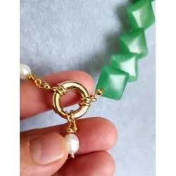  Kare Kesim Aventurin ve Arpa Tatlı Su İncili Kolye – 40 cm Doğal Taş Tasarım