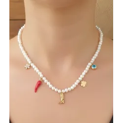 Minimal Gerçek İnci Charmlı Kolye 