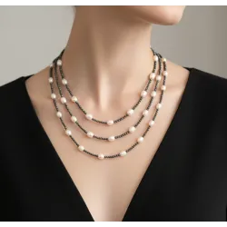 Faset Kesim Hematit ve İnci Katmanlı Kolye | Çelik Aparatlı | 3’lü Doğal Taş Kolye Seti