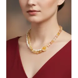 Ham Sitrin ve Tatlı Su İncisi Kolye – Doğal Taş, 8 mm Sitrin ve Çelik Kapama