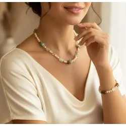 KRİZOPRAS & PEMBE İNCİ & PREHNİT KOLYE VE BİLEKLİK 