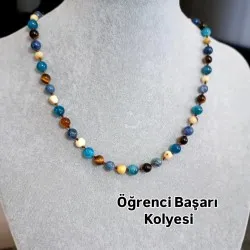 Öğrenci Başarı Kolyesi – Kehribar, Apatit, Kaplan Gözü ve Dumortierit Doğal Taş Kolye