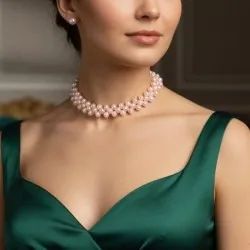  Somon İnci Choker Kolye – 33 cm – El Yapımı, Çelik Aparatlı Zarif İnci Kolye