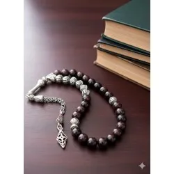 Kişiye Özel Garnet Tesbih – İsim ve Harf Yazılabilir, Kurt ve Ay Yıldız Püsküllü 33’lü