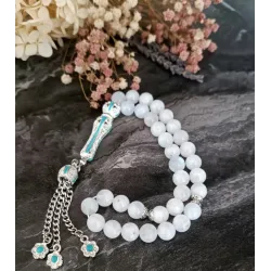 Ay Taşı Tesbih – 8 mm, Gümüş Rengi Turkuaz Mineli 33’lü Tasarım