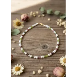 Peridot ve Turmalin Doğal Taşlı İnci Kolye 