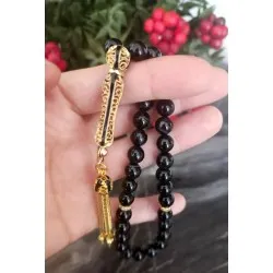 Siyah Akik Tesbih – Gold Siyah Mineli Detaylı 33’lü Zarif Tasarım