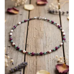 Yakut Zümrüt Granat Doğal Taşlı Kolye ve Bileklik Seti, Hematit Detaylı Minimal Lüks Tasarım