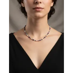 Yakut Zümrüt Granat Doğal Taşlı Kolye ve Bileklik Seti, Hematit Detaylı Minimal Lüks Tasarım