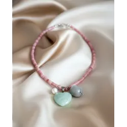 Rodonit Minimal Kolye – Rondela Kesim Doğal Taş, İnci Amazonit Labradorit Charm