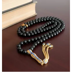 Oniks Taş Tesbih Gold İmameli 99’lu Doğal Taş Tesbih | Güç & Koruma Enerjisi