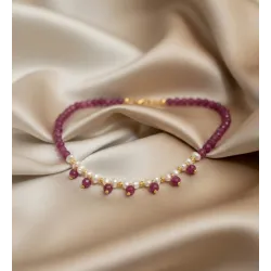 Yakut ve İnci Choker Kolye – Küp Kesim Doğal Taş, 40 cm Çelik Aparatlı Zarif Tasarım