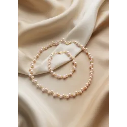 İnci Kolye Bileklik Seti – Somon Tatlı Su İncili Çelik Detaylı Zarif Tasarım