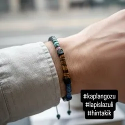 Doğal Taş Makrome Bileklik – Hint Akik, Kaplan Gözü, Lapis Lazuli ve Lav Taşı Minimal Tasarım