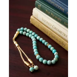 Amazonit Taş Tesbih Gold İmameli 33’lü Doğal Taş Tesbih | Şifa & Denge Enerjisi