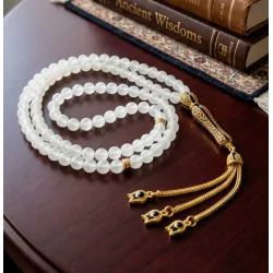 Selenit Taşı 99’lu Tesbih Gold İmameli ve Püsküllü – Doğal Taş Arındırıcı Enerji Tesbihi