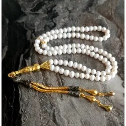 Doğal İnci Tesbih 99’lu – Gold İmame ve Püsküllü Zarif İnci Tesbih