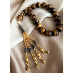 Kaplan Gözü Efe Tesbih Gold İmameli 17’li Doğal Taş Tesbih | Güç & Karizma Enerjisi