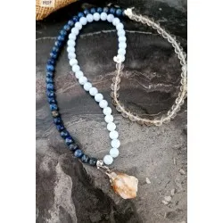 Lapis Lazuli Kristal Kuvars Kalsedon Doğal Taş 99’lu Dönüşebilen Tesbih Kolye Bileklik Sitrin Uçlu El Yapımı Tasarım