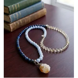 Lapis Lazuli Kristal Kuvars Kalsedon Doğal Taş 99’lu Dönüşebilen Tesbih Kolye Bileklik Sitrin Uçlu El Yapımı Tasarım