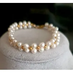 İnci Bileklik – Doğal Tatlı Su İncili Çelik Dorika Detaylı Minimal Örgü Bileklik