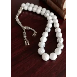 Kişiye Özel Havlit Tesbih 33’lü Faset Kesim – Gold İmameli 2 Harf İsimli Püskül, Büyük Boy Doğal Taş Tesbih