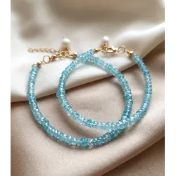 Heishi Kesim Apatit Doğal Taş Bileklik – İnci Sallantılı Minimal Tasarım, Çelik Aparatlı El Yapımı Kadın Bilekliği