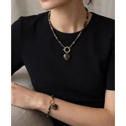 Akik Kolye Bileklik Seti – Rondela Kesim Hint Akik Yosunlu Akik Kalp Uçlu Gold Tasarım