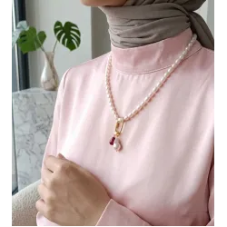İnci Kolye – 8 mm Arpa Tatlı Su İncili Çelik Klipsli Charm Takılabilir Kolye (50 cm )