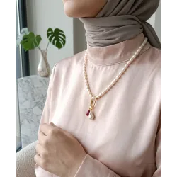 İnci Kolye – 8 mm Arpa Tatlı Su İncili Çelik Klipsli Charm Takılabilir Kolye (50 cm )