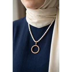 Tam Altın Çerçeveli İnci Kolye – 6 mm Arpa İnci (45 cm)