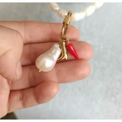 Charm Seti – Çelik Vidalı Kilit Çizme Biber Barok İnci ve Balık Charm Kolye Ucu Seti