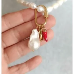 Charm Seti – Çelik Vidalı Kilit Çizme Biber Barok İnci ve Balık Charm Kolye Ucu Seti