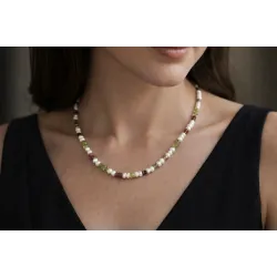 Peridot ve Turmalin Doğal Taşlı İnci Kolye 